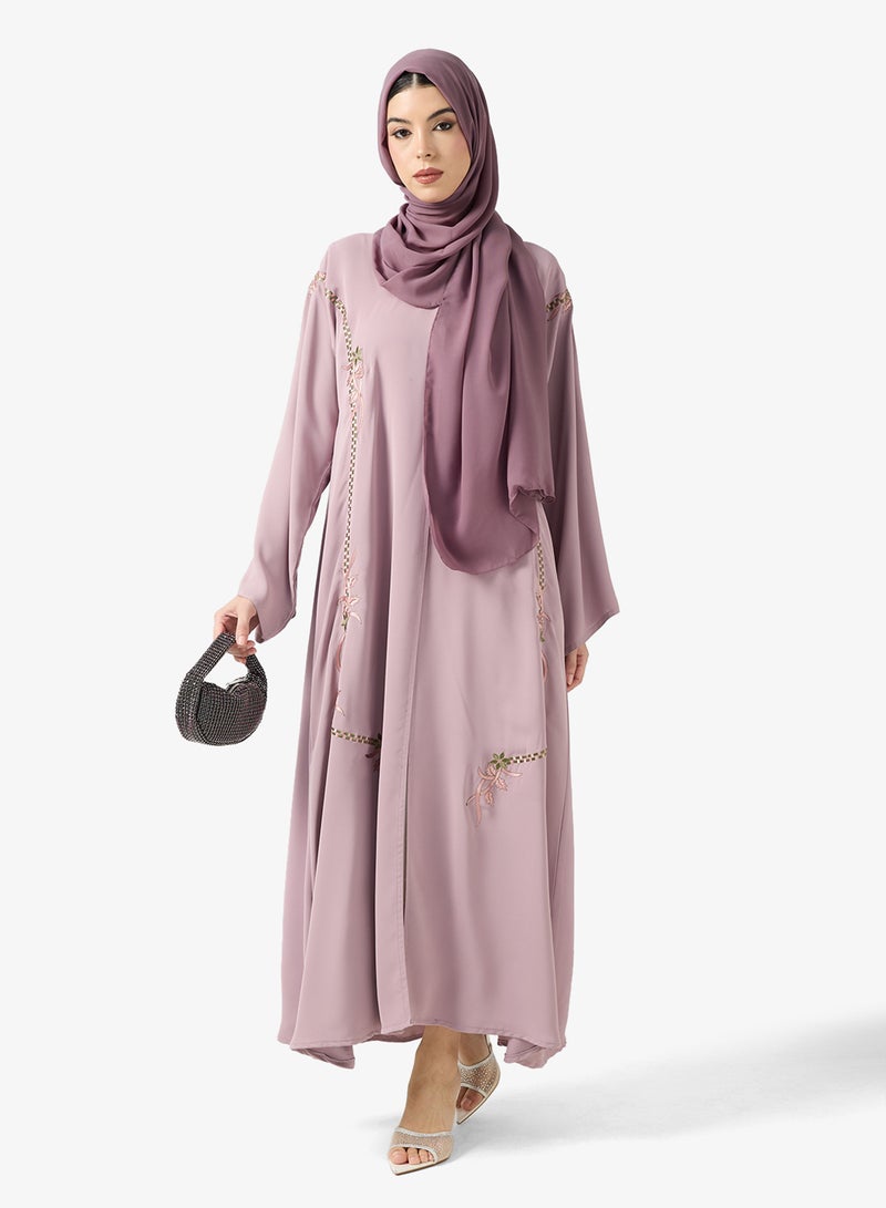 hayas closet Embroidered Open Abaya With Sheila - Image 1